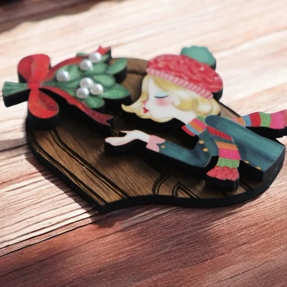 Kiss Me Under The Mistletoe LaliBlue Blonde Christmas Brooch Pin - Picture 3 of 5